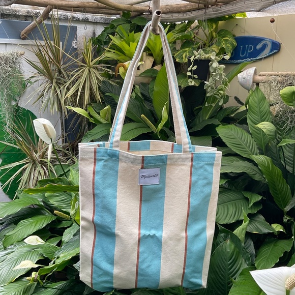 Madewell Blue Striped Canvas Tote Bag - Picture 2 of 6